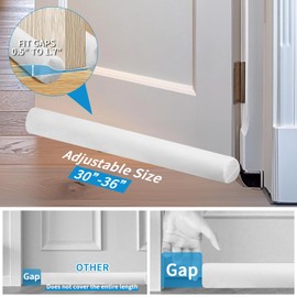 Neween Large Door Draft Stopper for Bottom of Doors Door Sweep Weather Stripping Noise Blocker Window Breeze Blocker Black Gap Stoppers Adjustable Door Sweeps Draft Seal (White, Fits 30"-36" Width)
