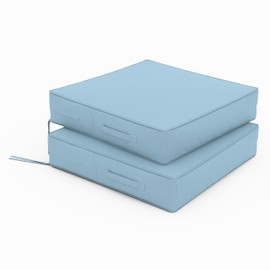 Tounosnt Patio Chair Cushions 24 X 24 X 5 Inch Waterproof Outdoor Seat Cushions for Patio Furniture, Outdoor Sofa Couch Pads with Ties & Handle, Set of 2, Light Blue