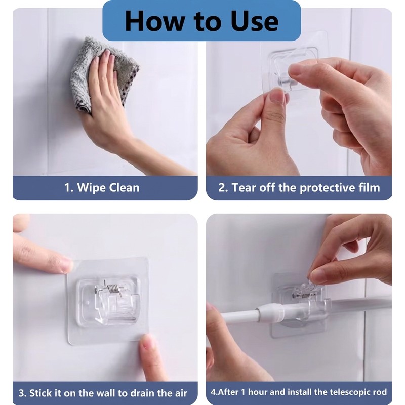 Curtain Rod Brackets for Window Curtains – Self-Adhesive Nail-Free Adjustable