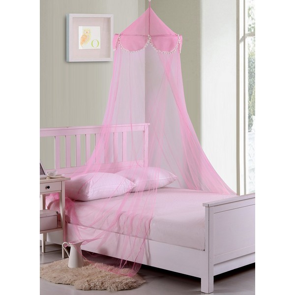 Fantasy Kids Pom Collapsible Hoop Sheer Bed Canopy, One Size, Pink