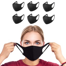 TANNESS 6 Pack Black Reusable Face Mask, Fashion Reusable Washable Outdoor Unisex Cover Covering