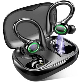 Wireless Earbuds, 60H Playback Bluetooth 5.3 Headphones,Noise Cancelling Wireless Headphones with LED Battery Display, Mics Clear Call, IPX7 Waterproof Bluetooth Earbuds for Workout Sports (BLACK)