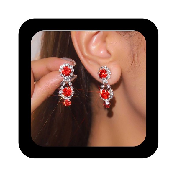 Dervivea Boho Ruby Red Dangle Earrings Red Crystal Drop Earrings