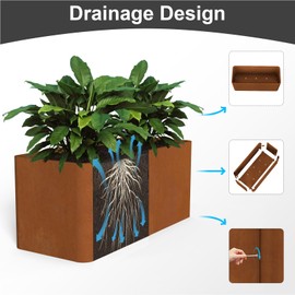 BHCORTEN Corten Steel Planter Box 36" L x 15" W x 15" H,Large Rectangular Planter for Outdoor,Heavy Duty Modern Flower Plant Pot for Porch/Patio/Garden