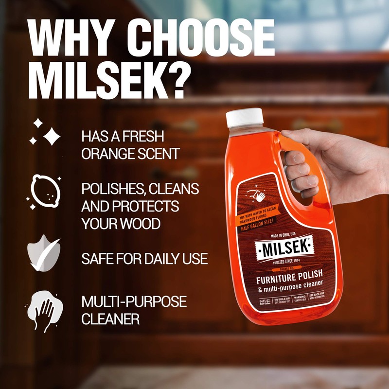 Milsek Furniture Polish and Wood Cleaner with Orange Oil -