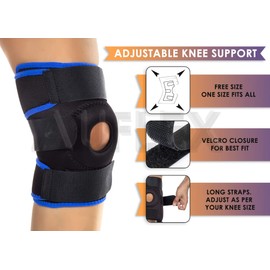 AuFlex Adjustable Knee Support Open Patella Knee Wraps for Pain Free Size