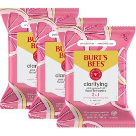 Burt's Bees Stocking Stuffers, Pink Grapefruit Face Wipes, for All Skin Types, Hydrating Makeup Remover & Facial Cleansing Towelettes, Skin Care Christmas Gifts, 30 Ct. (3-Pack)