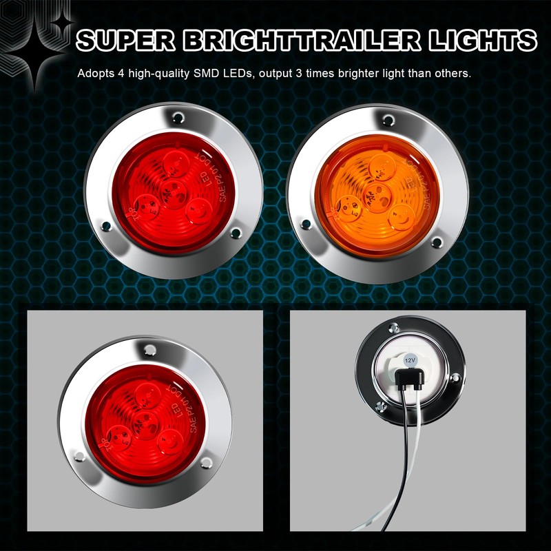 Wodvyss 10-Pack (5 Amber + 5 Red) 2" 4 LED