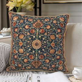 Vintage Floral Soft Velvet Throw Pillow Covers Set of 2 Burnt Orange Navy Flowers Plant Decorative Pillow Covers 20x20 Inch Art Botanical Pillow Case For Sofa Couch Outdoor Farmhouse Home Decor