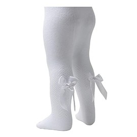 Daisy Days Soft Touch Baby Girls Tights Spanish Style Bows Cotton Rich (White Chevron, 6-12 Months)