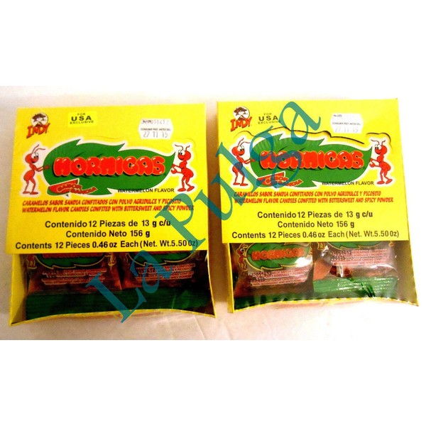 2 Packs - Hormigas Watermelon Flavor Mexican Candies Confited with Spicy Powder 24 pcs
