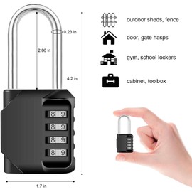 DAYGOS Combination Lock Padlock, 4 Digit Long Shackle Lock with Combination Code, 6 mm Shackle, Weatherproof Combination Locks for Locker, Gym, Tool Box, Black
