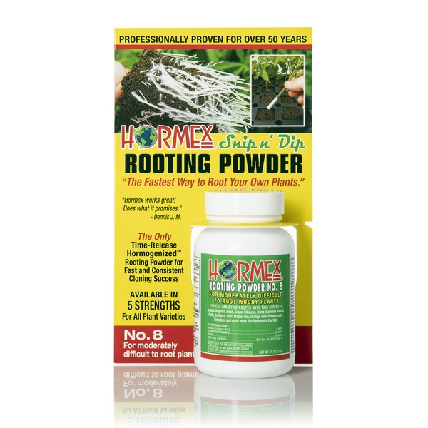 Hormex Rooting Powder #8 - Contains 0.8 IBA Rooting Hormone for Plant Cuttings, Effective Root Hormone Used for Moderately Difficult to Root Plants, Free of Alcohol, Dye, and Preservatives, 21 Grams