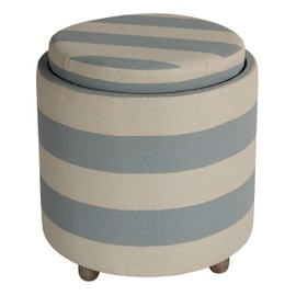 Cortesi Home Keyes Round Storage Ottoman, 19.75" High, Blue and White Stripes Fabric