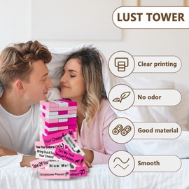 Wooden Block Tower Game for Adults 48Pcs Date Night Couples Game Romantic Gift for Women Men, Valentines Gifts for Adults Couple, Pink White and Hot Pink