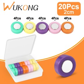 Wukong Pack of 20 Round Magnets for Whiteboard, 5 Colours, Neodymium Magnets, Fridge Magnets for Magnetic Board, School, Seminars, Fridge Magnet, Lockers and Photos, Diameter 20 mm, 8 mm Thickness