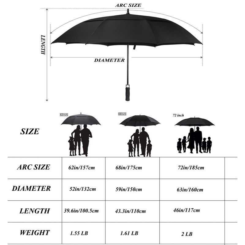 ACEIken Golf Umbrella Windproof Large 62 Inch, Double Canopy Vented,