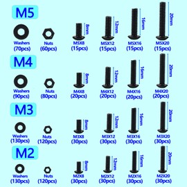 HVDHYY 1180pcs Nut and Bolt set M2 M3 M4 M5 Round Head Machine Screws & Nuts & Washers Black Assortment kit Hex Socket Button with a Reusable Storage Box (4 Hex Wrenches)