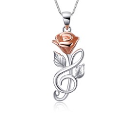 Rose Necklace Sterling Silver Love Rose Flower and Musical Pendant Necklace Jewellery Gifts for Women Girls Her Girlfriend Wife