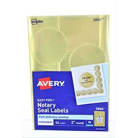 Avery® 39000104 Print or Write Gold Foil Notarial Seals SEAL,2"DIA GD,44/PK