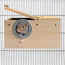 Sturdy Nest Box - Cage Attachment, Hinged Lid, Perching Ledge - for Sugar Glider, Squirrel, Rat, Finch, Parakeet, Lovebird, Parrotlet, Lovebird, Canary, Cockatiel, Other Birds & Small Pets (Large)
