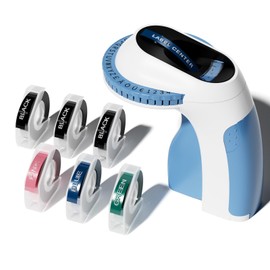 LabelCenter E975 Labelling Device, 3D Embossing Device, Portable Labelling Device, Label Embossing Device with 6 Label Tapes, Label Printer with (£ € Ö Ü), Easy to Use for Home, Office (Blue)