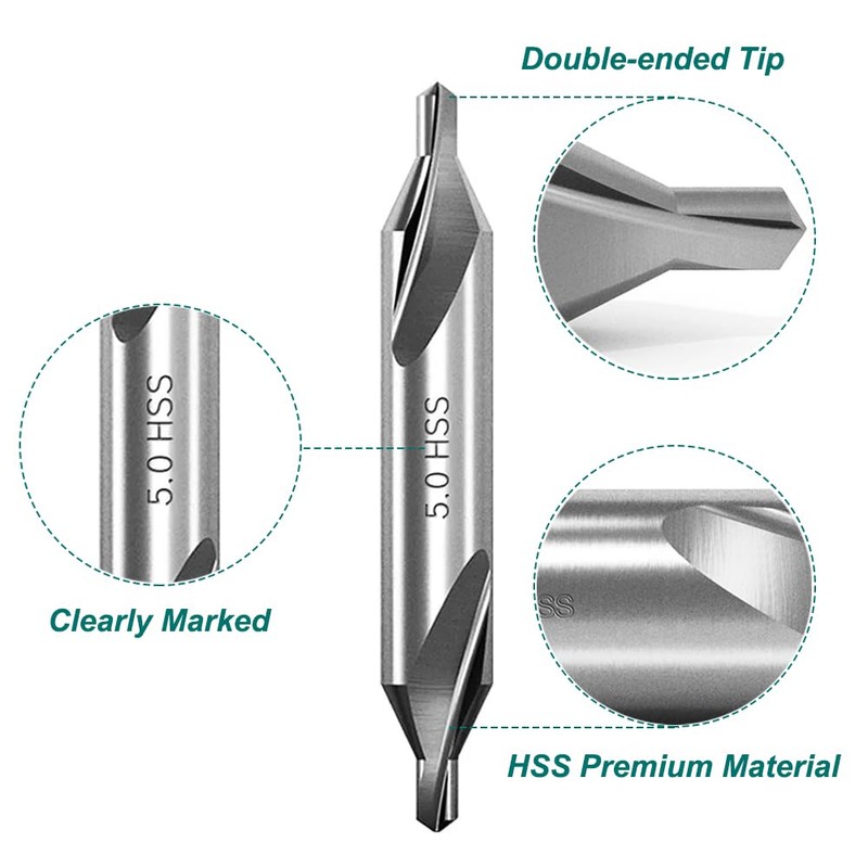 Saipe 8Pcs HSS Center Drill Bits Set 60-Degree Angle Combined