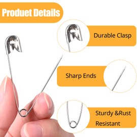 OWLMATE Pack of 60 Safety Pins Large, Safety Pins for Clothing, Curved Safety Pins, Crafts, Sewing Hemming Craft, Rust Resistant
