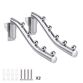 Wall Mounted Clothes Hanger Rack Folding, Clothes Hook, Stainless Steel Garment Hooks with Swing Arm Holder, Space Saver Coat Robe Storage Organizer with 5 Hook for Bedroom Laundry Room, 2 Pack