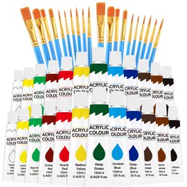 ESRICH Acrylic Paint Set 12 Colors（2 Pack）with 20 Paint Brushes,24 Acrylic Paints for Adults,Kids，Beginner,Professional Artists,Non-Toxic Craft Paint kit for Paper,Canvas,Rock,Wood,Ceramic