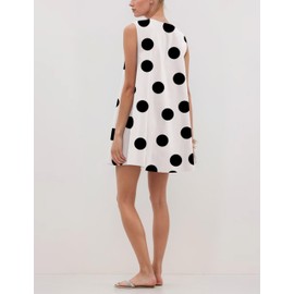 Meladyan Women's Polka Dot Babydoll Mini Dress Scoop Neck Sleeveless Summer Tank Dresses with Pockets