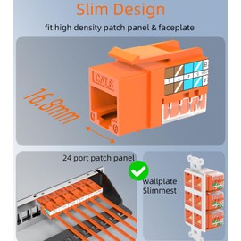 Rapink RJ45 Keystone Jack Cat6 10G Support, Keystone Jacks UTP 25 Pack for Wall Plate and Patch Panel, Rj45 Keystone 90 Degree Orange Color for Cat6, Cat5e, Cat5 Cabling