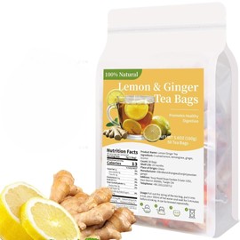 Bai Hua Tang Lemon ginger tea 50bags Herbal Ginger Tea Bags Tangy Spicy Naturally Caffeine Free Hot/Cold Beverage with Ginger, lemon, lemongrass, licorice