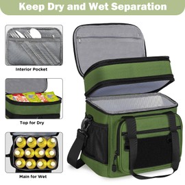 Double Deck Insulated Lunch Box, Expandable Large Lunch Bag Leakproof Cooler Bag Lunch Pail for Men Women Adults Work Shifts Travel Daytrip,16L,Army Green