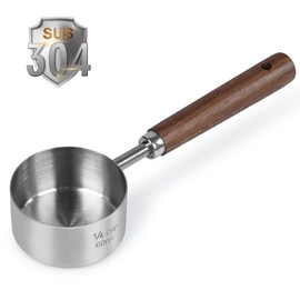 FAFAFLYER Food Scoop Measuring Cup - 1/4 Cup (4 Tablespoon | 2 Oz. | 60 mL),304 stainless steels,Black walnut long handle