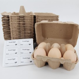KalluliCC Paper Egg Cartons 20 Pieces, Natural Pulp Fiber, Half Dozen, 6 Count, Empty Natural Paper Pulp Egg Cartons Reusable, Strong Sturdy Design Made of Natural Cardboard