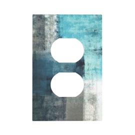 Grunge Graffiti Turquoise Indigo Cyan Teal Blue Gray Grey Abstract Art 1-Gang Single Electrical Duplex Receptacle Light Switch Wall Plate Outlet Covers Mid Size Dual Device Decorative Plug Faceplate