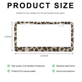 ZNDAW Bling License Plate Frame, Stainless Steel Glitter Crystal Diamond License Plate Cover Holder, Sparkly Bedazzled Rhinestone Car Tag Covers for Women, Car Accessories (Leopard)