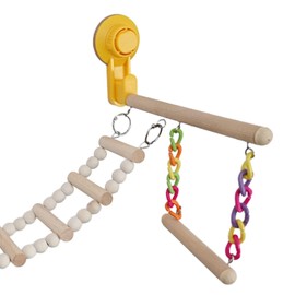 Milageto Suction Cup Wooden Perch Toy Parrot Play Stand Bird Playpen Bird Gym Window and Shower Perch Toy Activity Centre