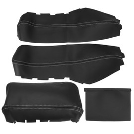 X AUTOHAUX 3Pcs/Set Microfiber Leather Console Armrest Protector Cover Pad Replacement for Honda Civic 10th Gen 2016 2017 2018 2019 2020 Center Box Black with White Line