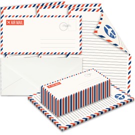 gisgfim 72Pack #10 Business Size Vintage Airmail Stationery Set (36 Lined Sheets + 36 Matching Envelopes) Airmail Paper Envelopes Set Airmail Stationary Paper for Letter Writing Invitation Christmas