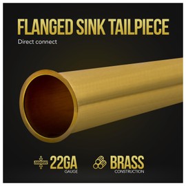 Highcraft Flanged Sink Tailpiece 1-1/2" x 12" Brass 22-Gauge Extension Tube Direct Connection for Bathroom Sink, Kitchen Sink, Tubular Drain Application Flanged Tailpiece for Under Sink Installation