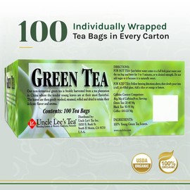 Uncle Lee’s Premium Green Tea, Caffeinated, 100 Count – Antioxidant-Rich Young Leaves in Individually Wrapped Tea Bags, 5.64 Oz