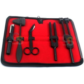 LIMITED EDITION - FULL TACTICAL BLACK - GRUDGE STYLE SET OF 5 PCS REFLEX PERCUSSION TAYLOR HAMMER + PENLIGHT + TUNING FORK C 128 C 512 + BANDAGE SCISSORS 5.5" by G.S ONLINE STORE