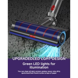 Upgraded PLUS vacuum Cleaner attachment brush head with LED, compatible with Dy.son V15, V11, V10, V8, V7. Direct-drive, quick-release soft-bristle floor & carpet, high-power and soft brush