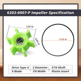 Mhrxusd 4Pcs 6303-0007-P Polyurethane Impeller with O-Ring Kit Compatible with Jabsco Urethane Suitable for Some Wakeboard and Ski Boat Ballast Pumps, Drive Type 4, 6 Blade, 2 Diameter