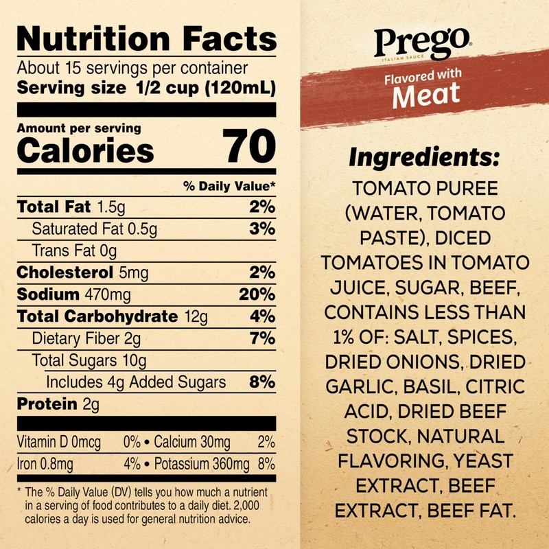 Prego Italian Tomato Pasta Sauce Flavored With Meat, 67 OZ