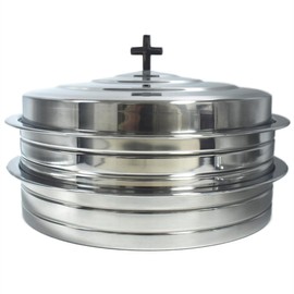 Polished Stainless Steel 2 Communion Cups Tray with Cover for Church Service,Stackable 2 Communion Holy Serving Trays with Cover for Communion Cups,Church Communion Trays Serving Ware Sets