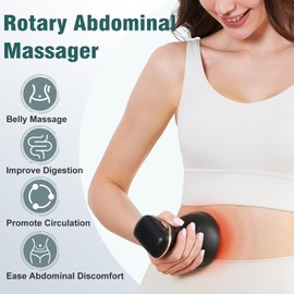 Rotary Abdominal Massager with Heat & Red Light, Handheld Cordless Stomach Massager for Digestion, Cellulite Reduction, Body Sculpting - Portable Lymphatic Drainage Tool for Belly, Legs, Thighs