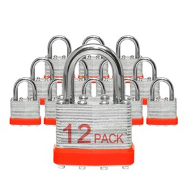 Lock Outdoor Padlocks, Key Lock, Padlocks with Same Key - Laminated Steel Keyed Padlocks with Normal Shackle, 12 Pack, for Hasp Latch, Sheds, Fences, Storage Locker, School, Gym